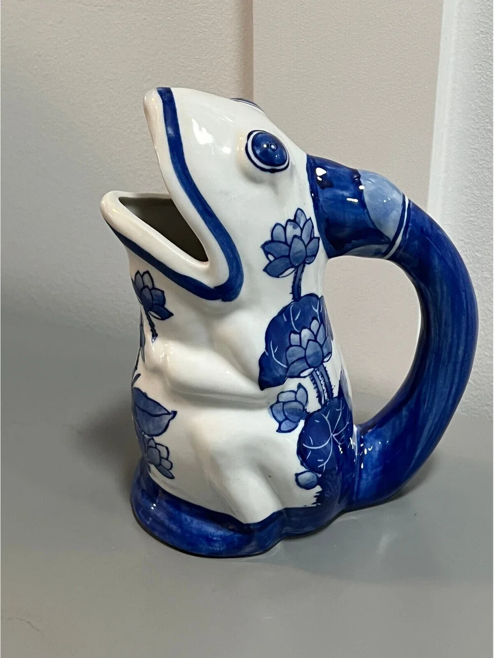 Blue & White Chinoiserie Frog Pitcher